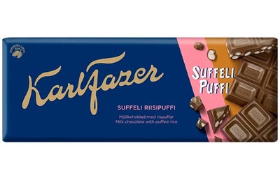 Karl Fazer Suffeli Puffi Milk Chocolate Bar with Puffed Rice   185 g   Finnish