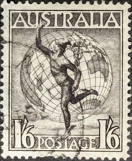 Australia 1949 1Sh6d Hermes and Globe SG223a used stamp
