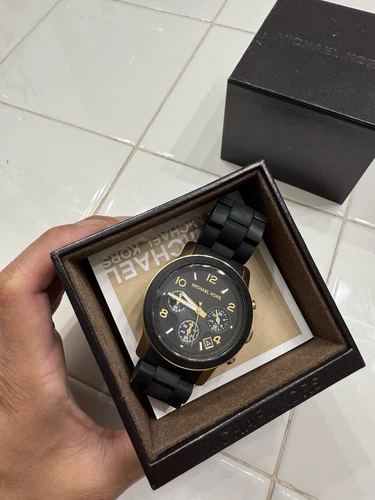 Orologio Mk7385 Michael Kors Runway Nero Silicone Over G Tone Acciaio Inox