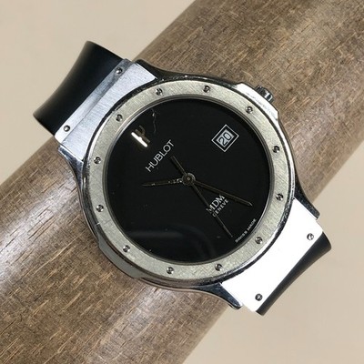 Vtg Hublot MDM Geneve Men 15201 Dress Date Swiss Rubber Quartz 34mm Watch 6 3/4''