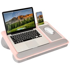LAPGEAR Home Office Pro Lap Desk 15.6 Laptop w/ Wrist Rest, Phone Holder - Pink
