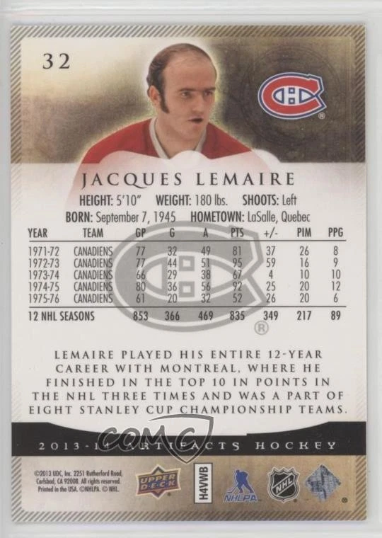 2013-14 Upper Deck Artifacts Jacques Lemaire #32 HOF - Image 2 of 2