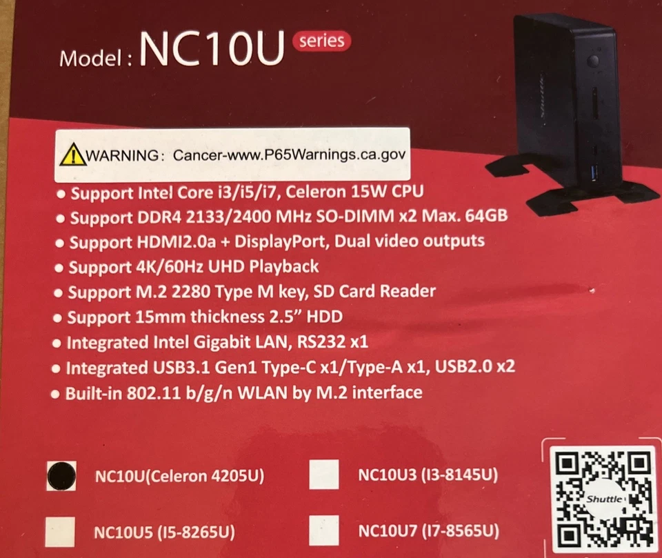 SHUTTLE XPC NC10U NANO INTEL CELERON 4205U 4K DISPLAY MEDIA DIGITAL SIGNAGE POS - Image 2 of 2