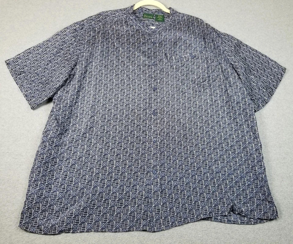 Scandia WOODS Button Up Shirt Mens 2XL XXL Black Blue White Geometric Silk Thin - Image 2 of 4