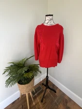 Vtg Shapely Knits Womens Sweater Red Silk  Angora Sz Med Christmas Poinsettias