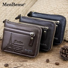 High Quality Vintage Men Zipper Wallets Short Card Holder Photo Holder Male Wall