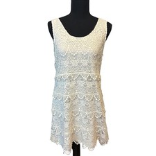 H&M Divided Ivory Floral Lace Tiered Mini Dress 12 Boho Festival Western