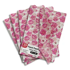 24 Sheets Pink Poppies Printed Tissue Paper, 20 x 30, Gift Bags, Wrapping