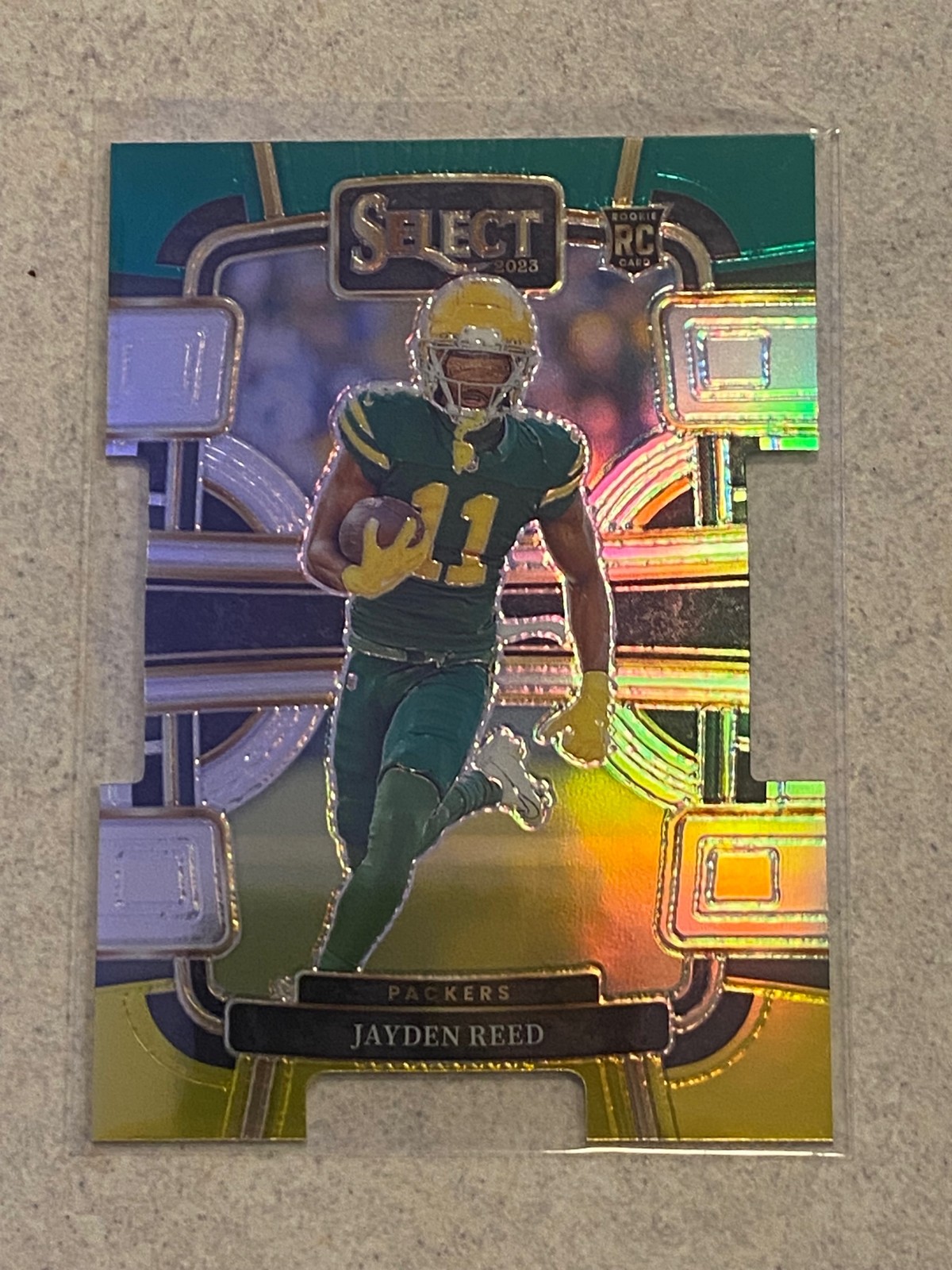 2023 Panini Select #38 Jayden Reed Green and Yellow Prizm Die Cut