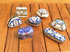 Limoges Set of 7 Vintage Trinket Boxes, Hand-painted, signed