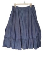 Vintage Skirt Womens Denim Midi Ruffle Prairie Modest Boho Blue Elastic Waist