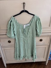 Faithfull The Brand Agatha Mini Dress Green White Gingham Size 6 Summer