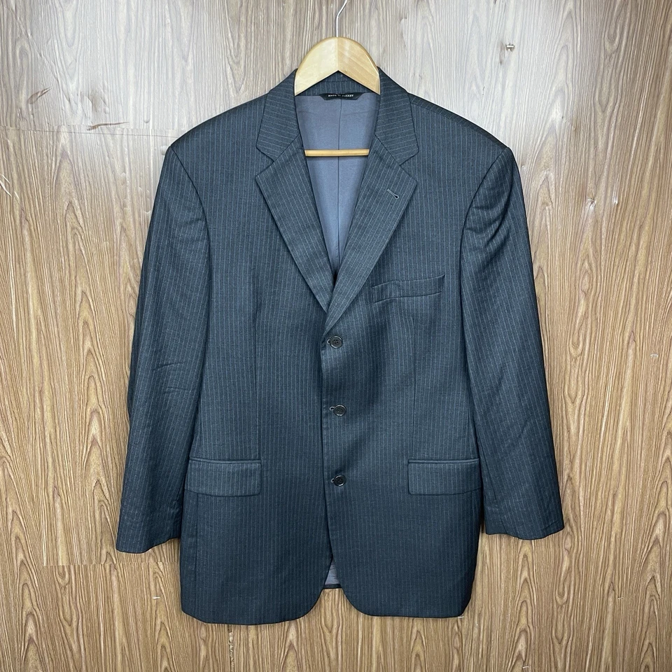 Sarar Turkey Made 2 件套男式 42R 34x29 灰色条纹 Super 100s 意大利羊毛 — 第 3/4 张图片