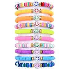 Friendship Bracelets - 10 Pack Colorful Smiley Beaded Handmade Jewelry Set for T