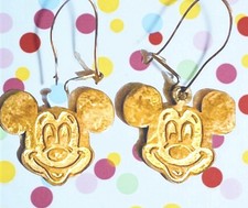 Vtg Disney Mickey Mouse Sterling Silver Pierced Dangle Earrings Gold Plated