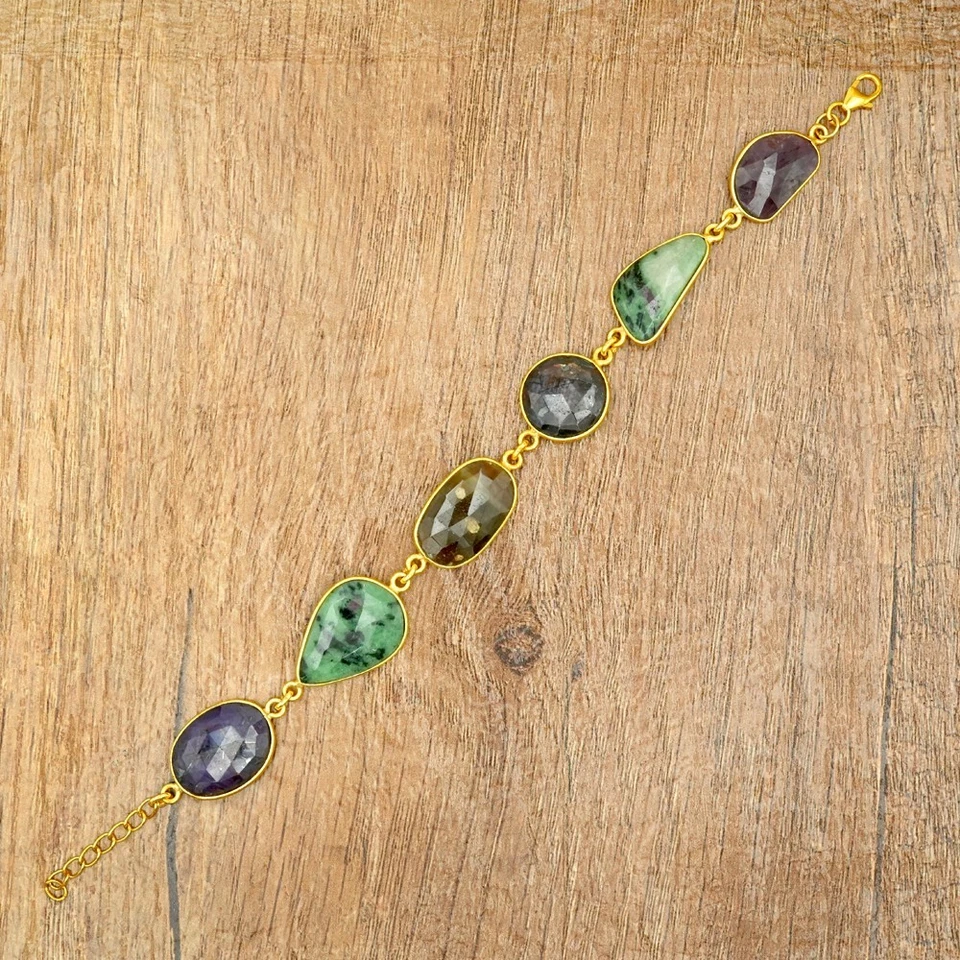 Pulsera de zafiro de plata de ley 925 joyería pulsera de piedras preciosas para mujer Foto 3 de 4