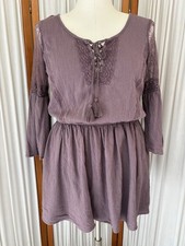 American Eagle Outfitters Dress Womens M Boho Peasant Lace Bell Sleeve Eggplant