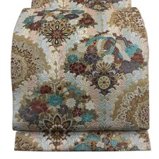 Fukuro Obi Silk Brocade Embroidery Chinese Floral Pattern Used 434cm 30.5cm