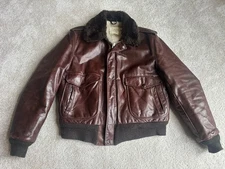 Vintage Schott Bros. NYC I-S-674-M-S Brown Leather Flight Bomber Jacket Size 44