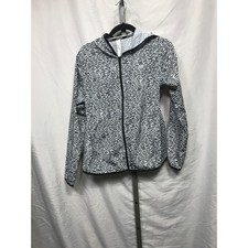 New Balance Womens Hooded Windbreaker Jacket Black White Abstract Print Size M