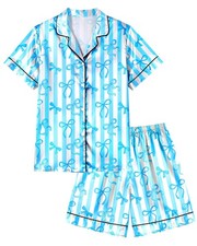 Girls Pajamas Silk Pjs Set Bow Satin Sleepwear Short Sleeve Jammies For Kids B&hellip;