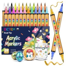 Metallic Acrylic Paint Markers, Dual Tip 24 Colors Acrylic Paint Pens with Br...