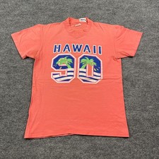 Vintage 90s Hawaii 90 Souvenir Surf Shirt Medium 19x24 Salmon Pink