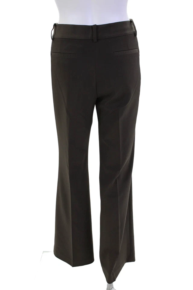 Calças femininas Tahari frente plana sólida cintura média perna larga marrom tamanho 6 - Imagem 3 de 4