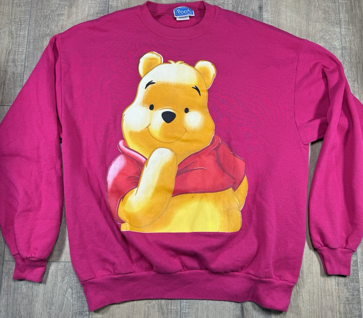 Vintage 90s Pink Winnie the Pooh Smile Unisex XL Crewneck Sweatshirt VGC