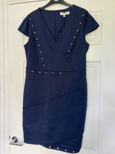 JUS D'ORANGE PARIS Darker Blue Stretchy Fabric Dress Size T4 14-16 NWT RRP £55 - Picture 8 of 9