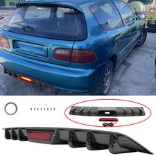 For Honda Civic EG EK Hatchback Carbon Rear Bumper Diffuser Spoiler w/ LED Light