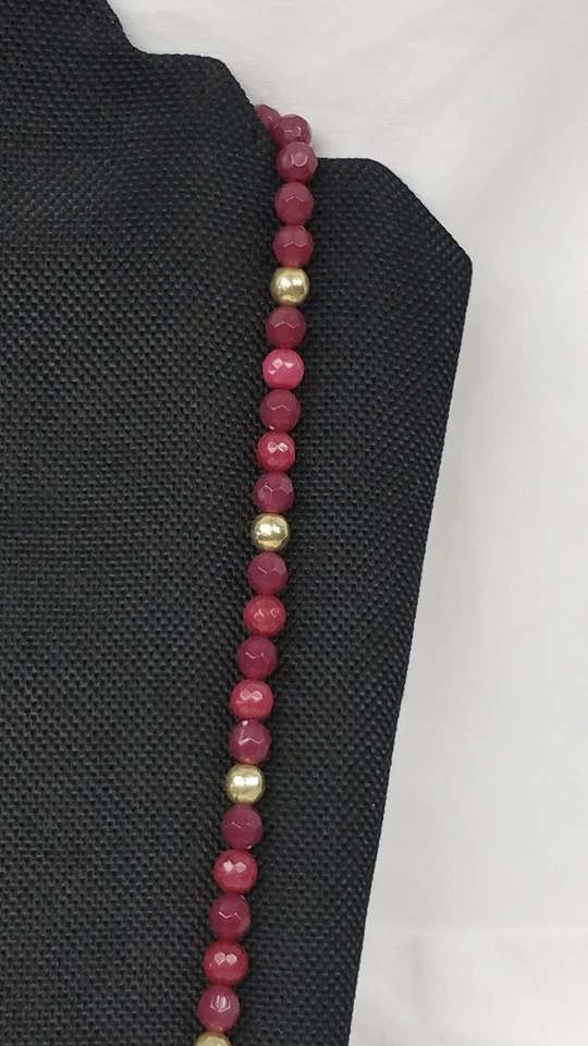 Lucky Brand Semi Precious Stone Tassel Necklace Ruby Red Agate Beaded Goldtone 8 - Image 4 of 4