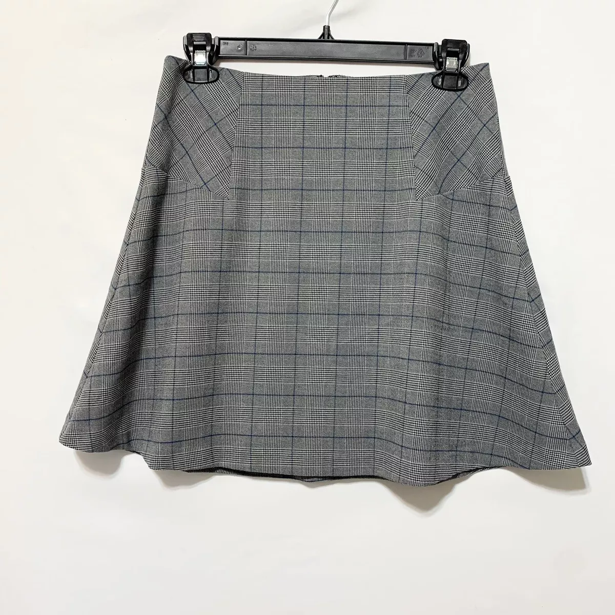 Loft Mini Skirt Gray Blue Plaid A Line Size 8 Lined