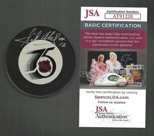 Sid Abel Signed Detroit Red Wings NHL 75th Anniversary Game Puck JSA COA