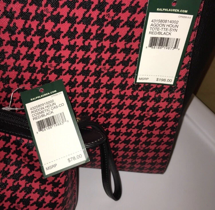 Nuevo con etiquetas Bolso de Mano Ralph Lauren Negro/Rojo Agdon Pata de Gallo y Muñequera/Estuche Cosmético Nuevo con Etiquetas Foto 3 de 4