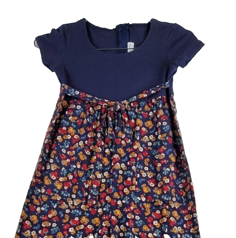 Vintage Jonathan Martin Jumpsuit Girls 8 Navy Blue Floral Cotton  Zipper - Image 3 of 4