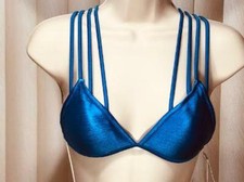 Volcom Bikini Swim Top S Wireless Strappy Back Radiate Love Blue O1011608