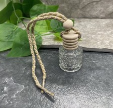 Potion Glass Decanter Perfume Bottle Wood Screw Lid/Bead 14" Braided String