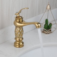 Gold Bathroom Vanity Basin Sink Diamond Faucet Deck Mounted Single Handle Taps