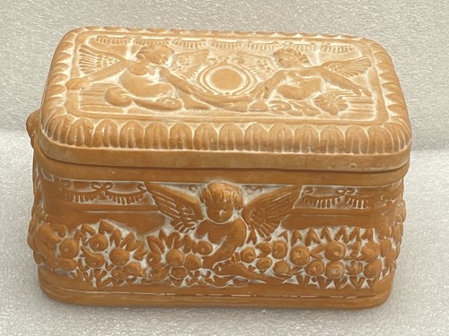 "Caja de baratijas de terracota querubín ángel vintage de 5""" - Imagen 1 de 5