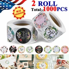 2 Roll of 1000 Pcs 1inch Assorted Floral Thank You Stickers Round Sealing Labels