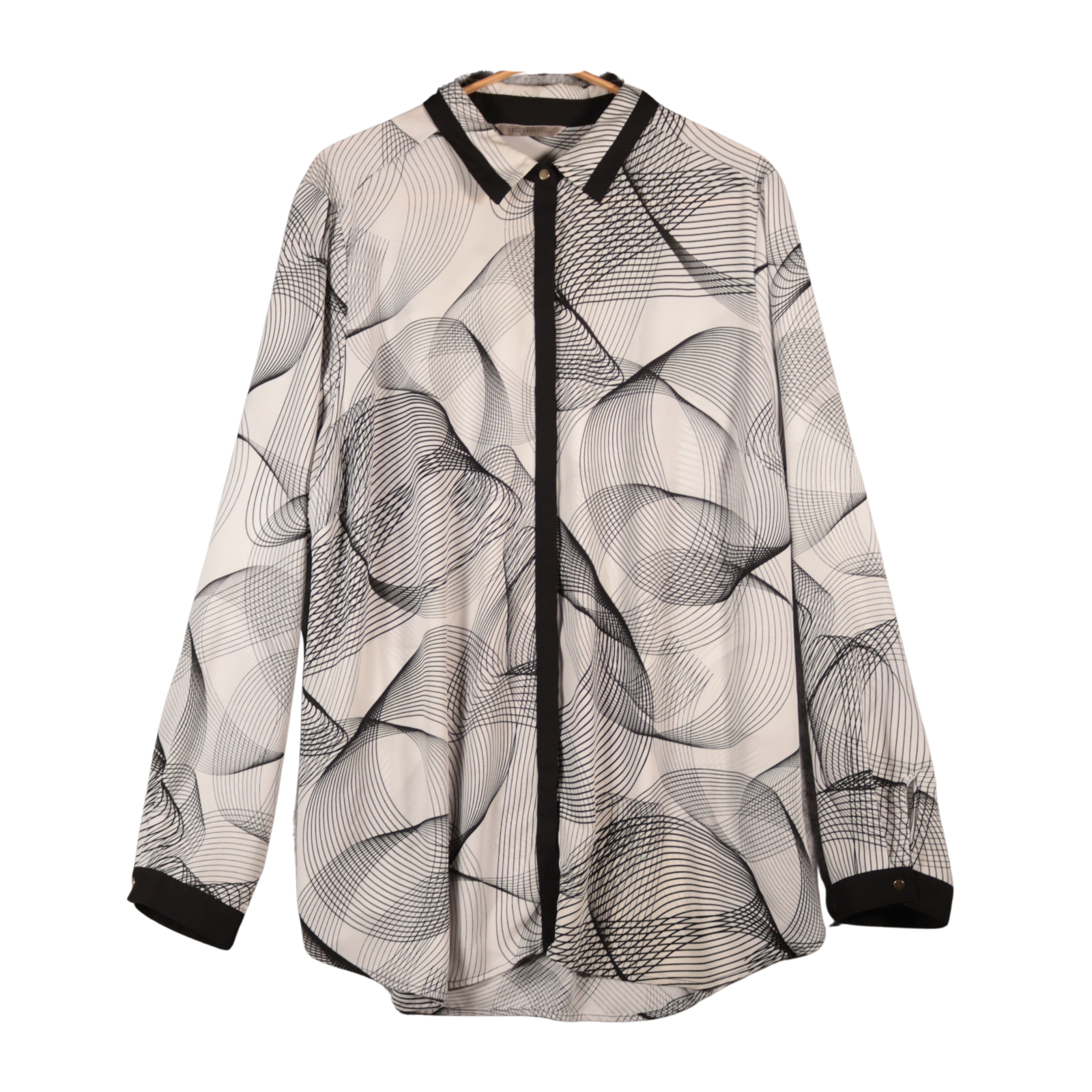 Marks & Spencer UK 20 White Black Abstract Wave Chiffon Semi-Sheer Blouse