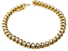 14K Yellow Gold Diamond Chain Link Bracelet Vintage