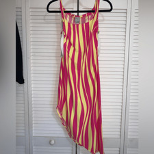 Versace Vintage 90s Asymmetrical Tiger Print MIDI Dress Pink Yellow