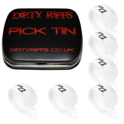 6 x Dunlop 9001 Daumenpicks weiß klein - in einer handlichen Plektrumdose