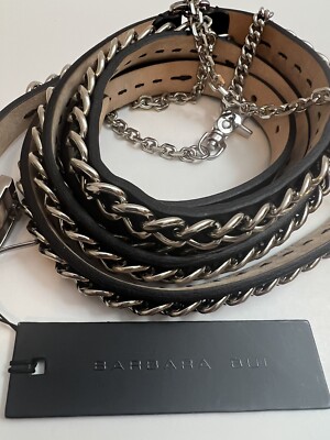 BARBARA BUI BLACK LEATHER AND CHAIN WRAP BELT SIZE 95cm  display picture 1