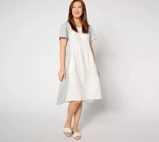 LOGO by Lori Goldstein Regular Schiffli Dress Alabaster XL New