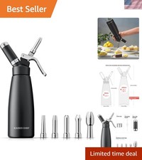 Professional Aluminum Whipped Cream Dispenser - 500 mL/1 Pint,Leak-Free Whipp...