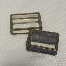 two small vintage etched glass and brass trinket or jewelry boxes