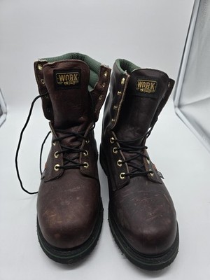 Work One Boots Mens Size 11 D Brown Leather Steel Toe I-Met Made USA Workwear